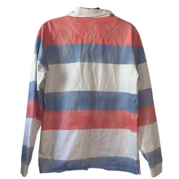 Chubbies Mens Long-Sleeve Rugby Shirt Large Red White Blue Stripes 100% Cotton - Picture 7 of 9
